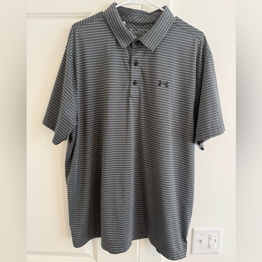 Mens Under Armour Golf Polo Grey/White Stripes - 2XL